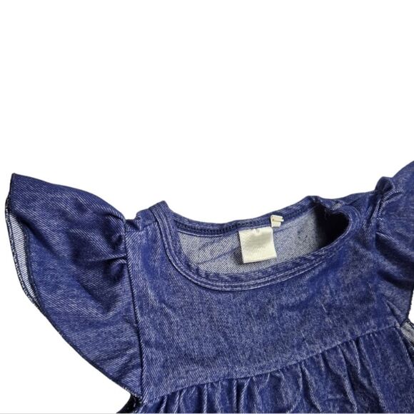 Baby Girl 12M Soft Blue Denim Knit Dress Summer Casual Ruffled Short Sleeve Cute - Picture 4 of 7